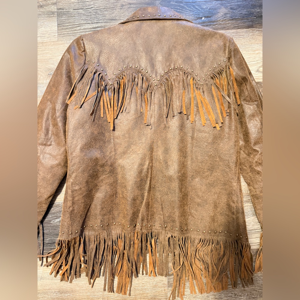 Brown Leather Fringe Jacket - Picture 6 of 8